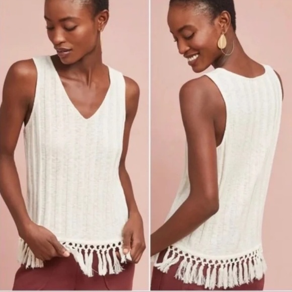 ⭐️Anthropology Eri + Ali Ribbed Fringe Tank Top - Picture 1 of 10